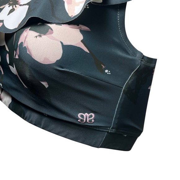 Albion Fit Swim Icon Wave Crop Top Orchid Print Size S Green Ruffle One Shoulder - Picture 2 of 7
